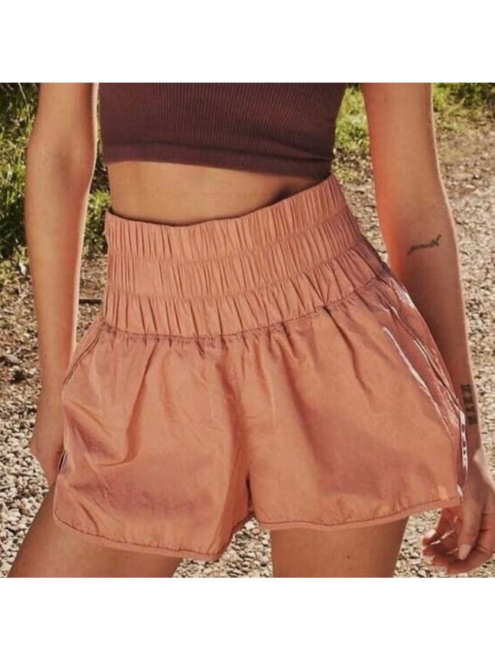 Free People FP Movement The Way Home Shorts in Brushed Apricot Athletic Lining